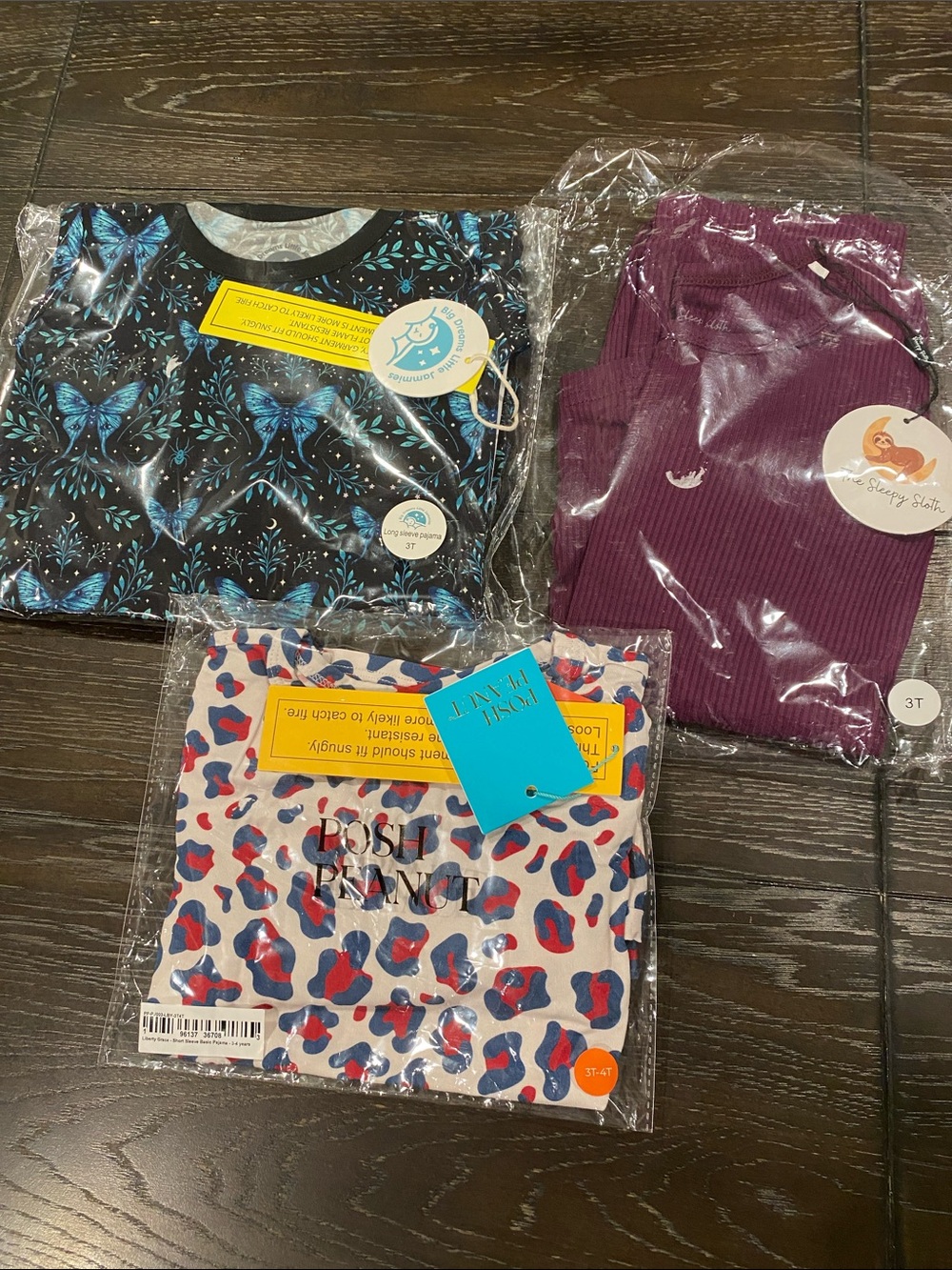 Kids' 3-Piece Pajama Set - Butterfly Blue, Purple & Multi Leopard Print
